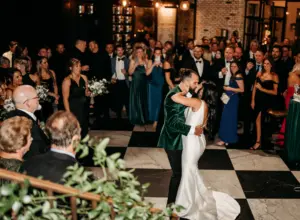 Groom Green Velvet Tuxedo Jacket Ideas | Satin Classic Mermaid Wedding Dress Inspiration | Black and White Dance Floor | Tampa Bay Photographer Videographer Sabrina Autumn Photography