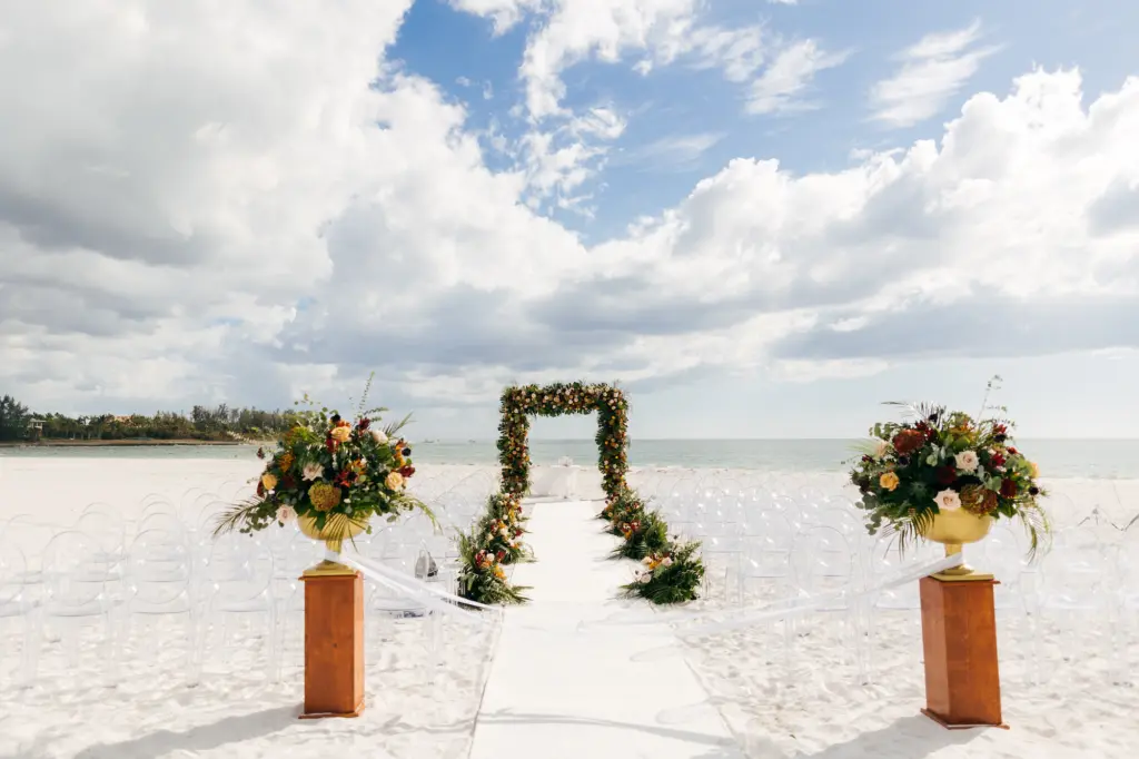 Moody Fall Black Tie Beach Wedding Ceremony Decor Inspiration | Sarasota Florida Destination Venue The Resort at Longboat Key
