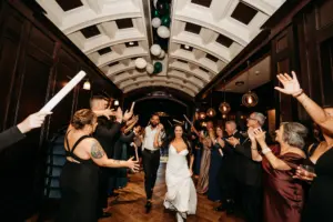 Indoor Wedding Reception Grand Exit | Light Up Foam Glow Stick Wand Send Off Ideas | South Tampa Event Venue Oxford Exchange