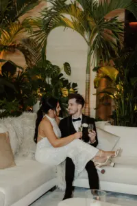 Bride and Groom Enjoying Wedding Reception | Retrofete Reception Dress Inspiration | Tampa Bay Event Venue The Edition Hotel
