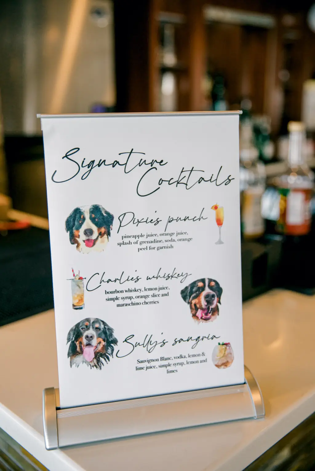 Watercolor Dog Signature Cocktails Sign Menu for Wedding Reception Bar Ideas