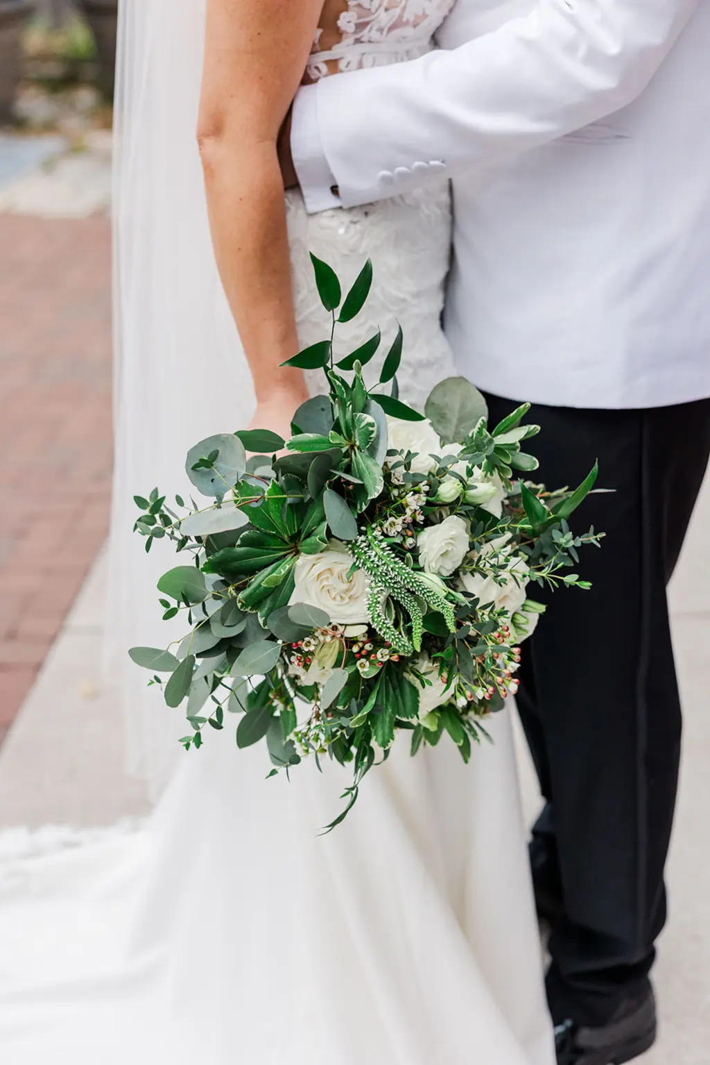 White Roses, Veronica, and Greenery Bridal Wedding Bouquet Ideas