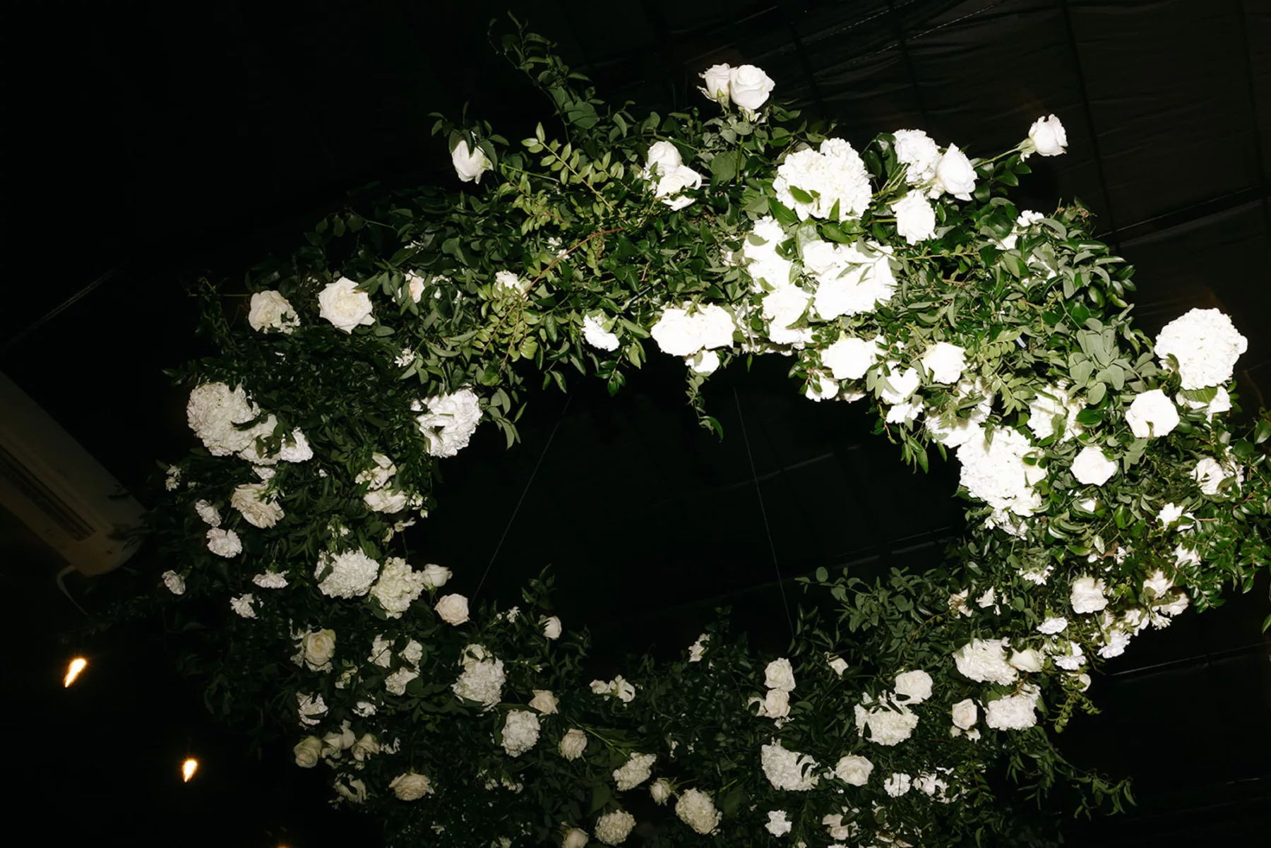 White Rose, Hydrangeas, and Greenery Floral Chandelier Ideas | Tampa Bay Florist Bloom Shakalaka