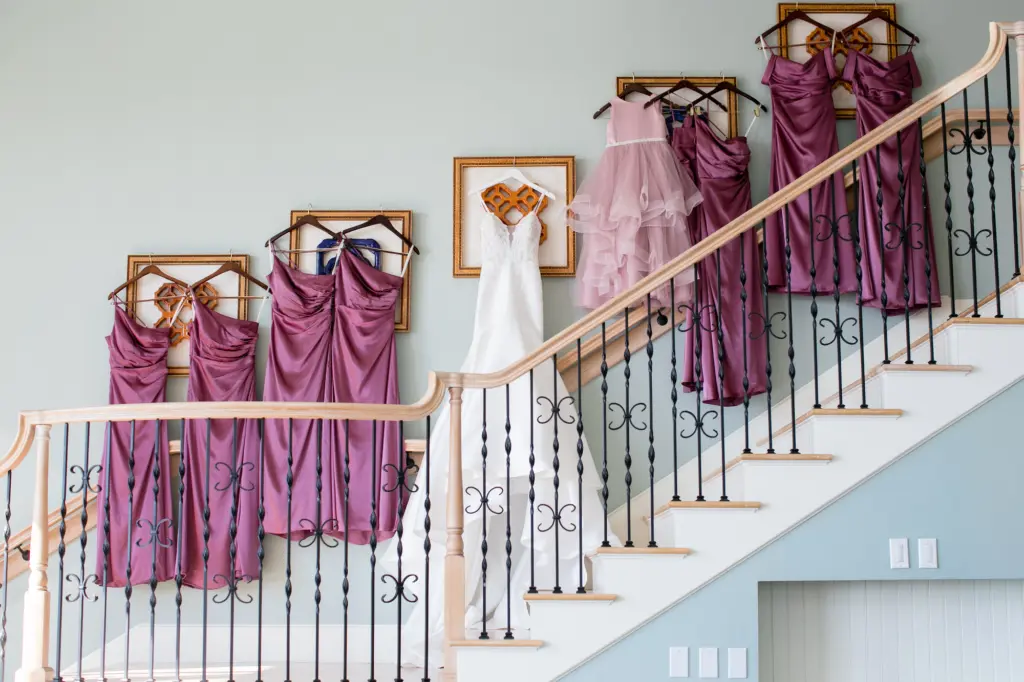 Satin Amethyst Purple Mismatched Bridesmaid Dresses | White Removable Spaghetti Strap Lace and Satin Mermaid Wedding Dress Inspiration | Tampa Bay Boutique Truly Forever Bridal