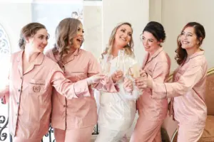 Romantic Bridal Hair and Makeup Inspiration | Monogrammed Matching Pink Pajamas Ideas | Tampa Bay Hair and Makeup Artist Michele Renee The Studio