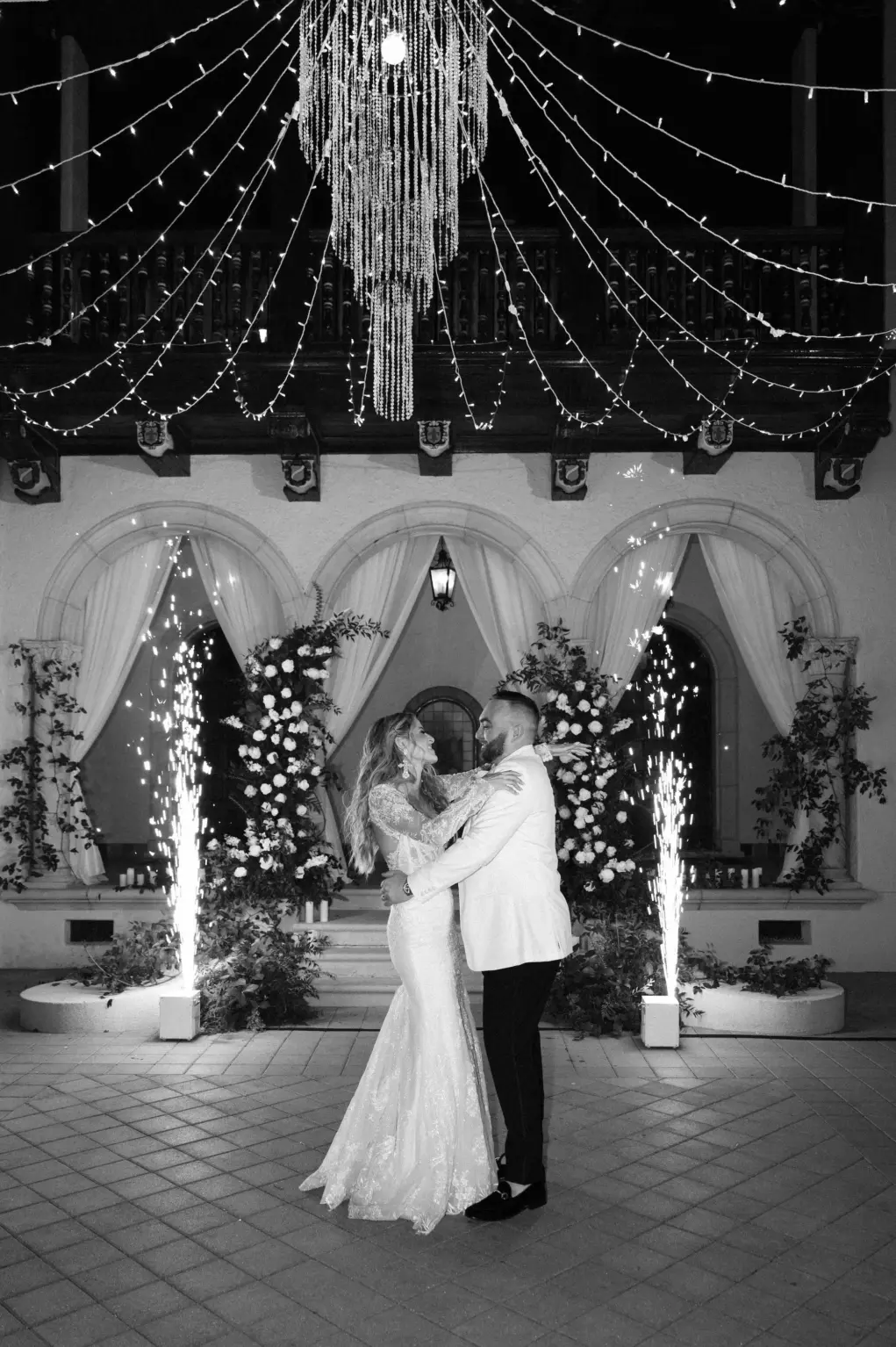 Bride and Groom Private Last Dance Wedding Portrait | Cold Spark Sparkler Machine Wedding Reception Entertainment Ideas | Sarasota Event Venue Powel Crosley Estate | Videographer Shannon Kelly Films