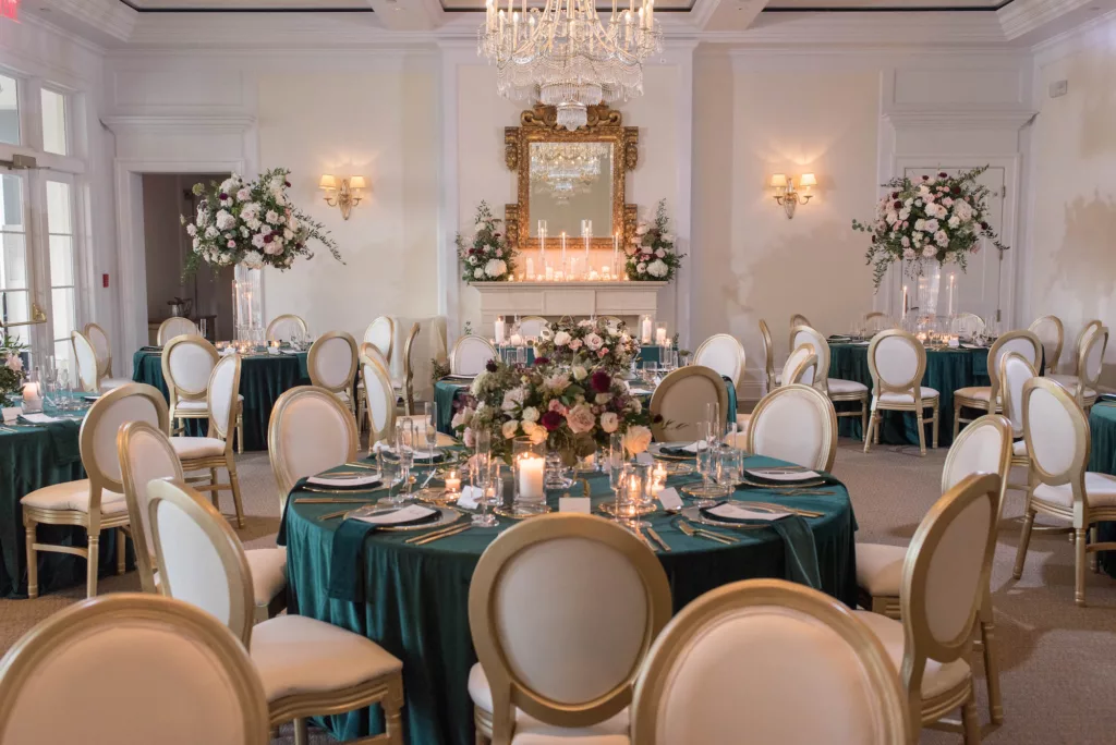 Luxurious Emerald Green, Mauve, and Gold Wedding Reception Decor Inspiration | Tampa Bay Event Venue The Concession Golf Club | Florist Bruce Wayne Florals | Planner Parties A' La Carte