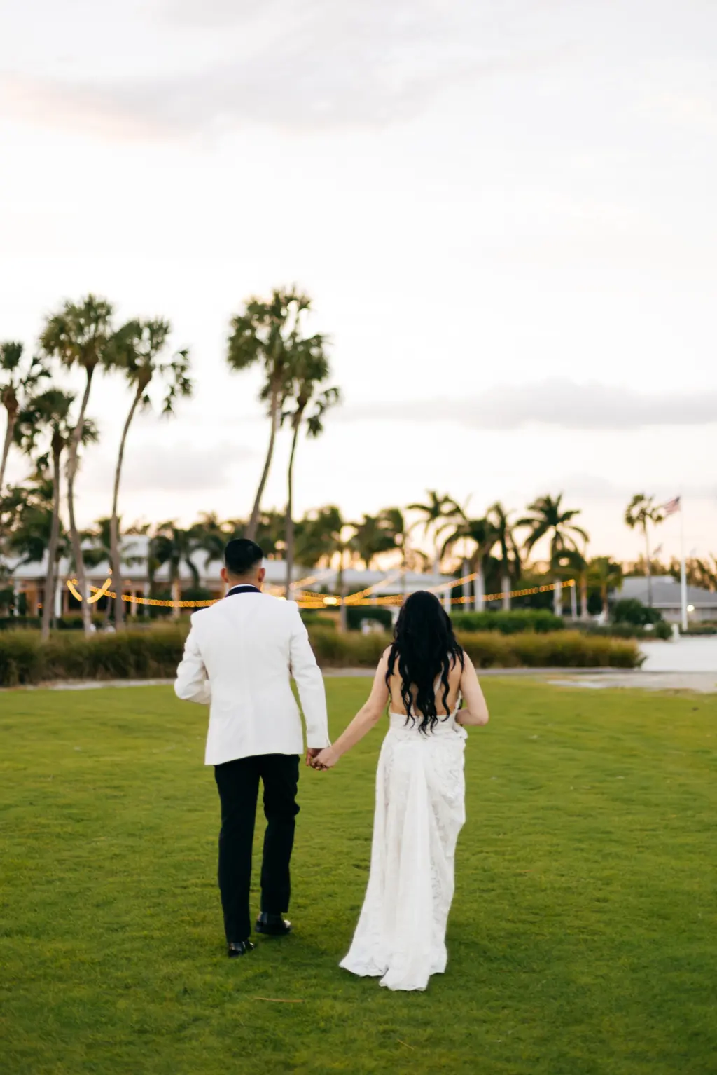 Black Tie Fall Wedding at Sarasota Event Venue The Resort at Longboat Key Club | Bride and Groom Golf Course Portrait