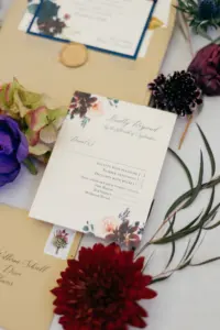 Black and Dark Purple Jewel-Toned Floral Fall Wedding RSVP Card Inspiration