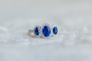 Three-Stone Oval Blue Sapphire Engagement Wedding Ring Inspiration