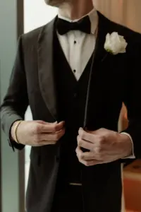 Three Piece Suit Black Wedding Groom Tuxedo and Bowtie Ideas