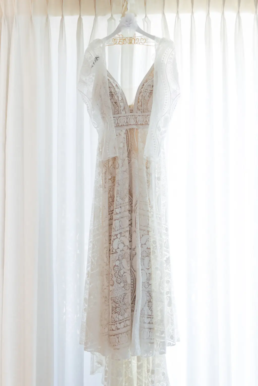 White and Nude Boho Lace Rue de Seine Wedding Dress with Removable Sleeves Inspiration