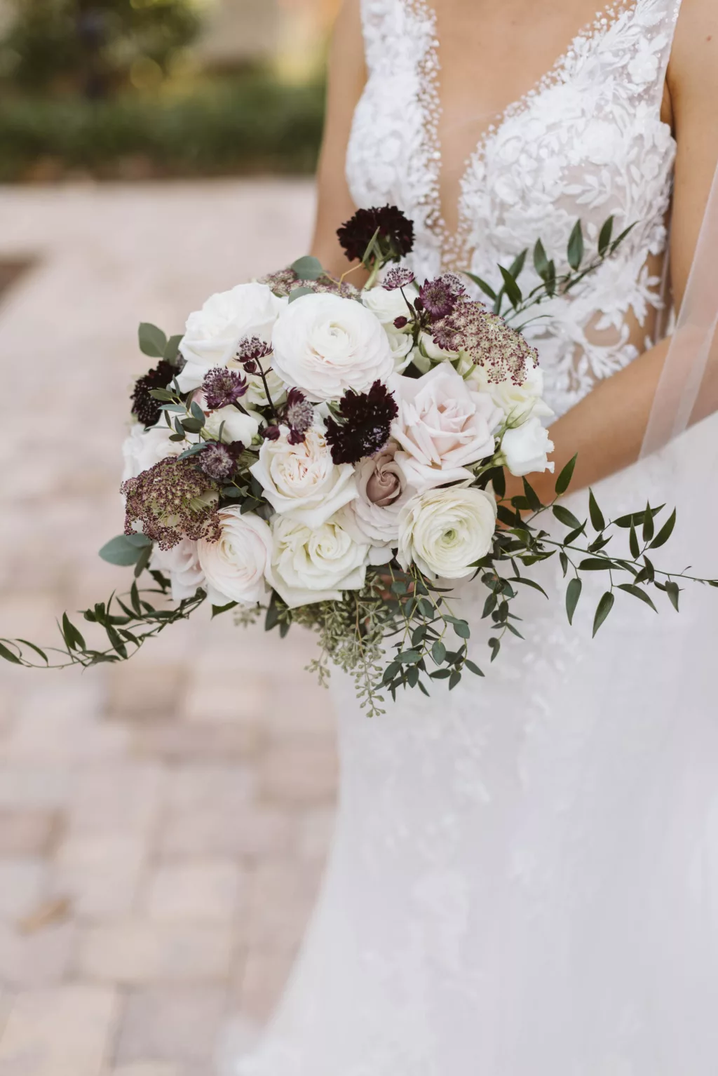 Fall Inspired Mauve, Purple, White Roses, and Greenery Bridal Wedding Bouquet Ideas | Tampa Bay Florist Bruce Wayne Florals