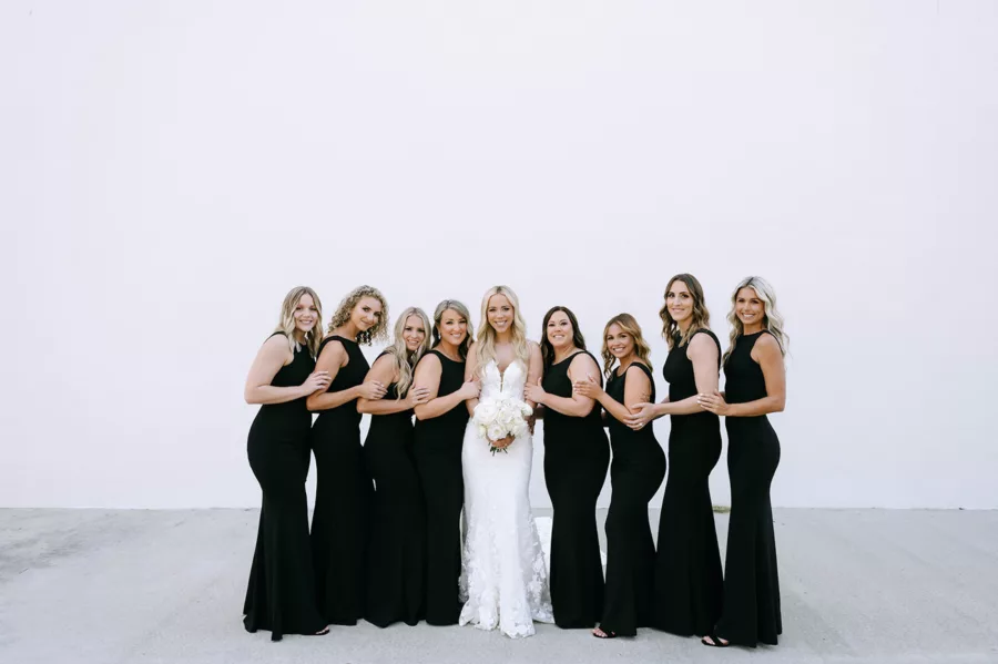 Elegant Modern Matching Black Floor Length Bridesmaids Wedding Dress Ideas