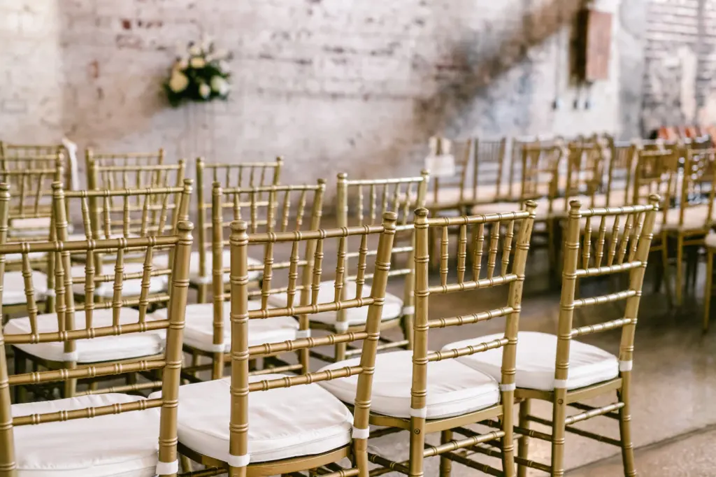 Classic Wedding Ceremony Seating Inspiration | Gold Chiavari Chairs with Cushions | Tampa Bay Rental Company A Chair Affair