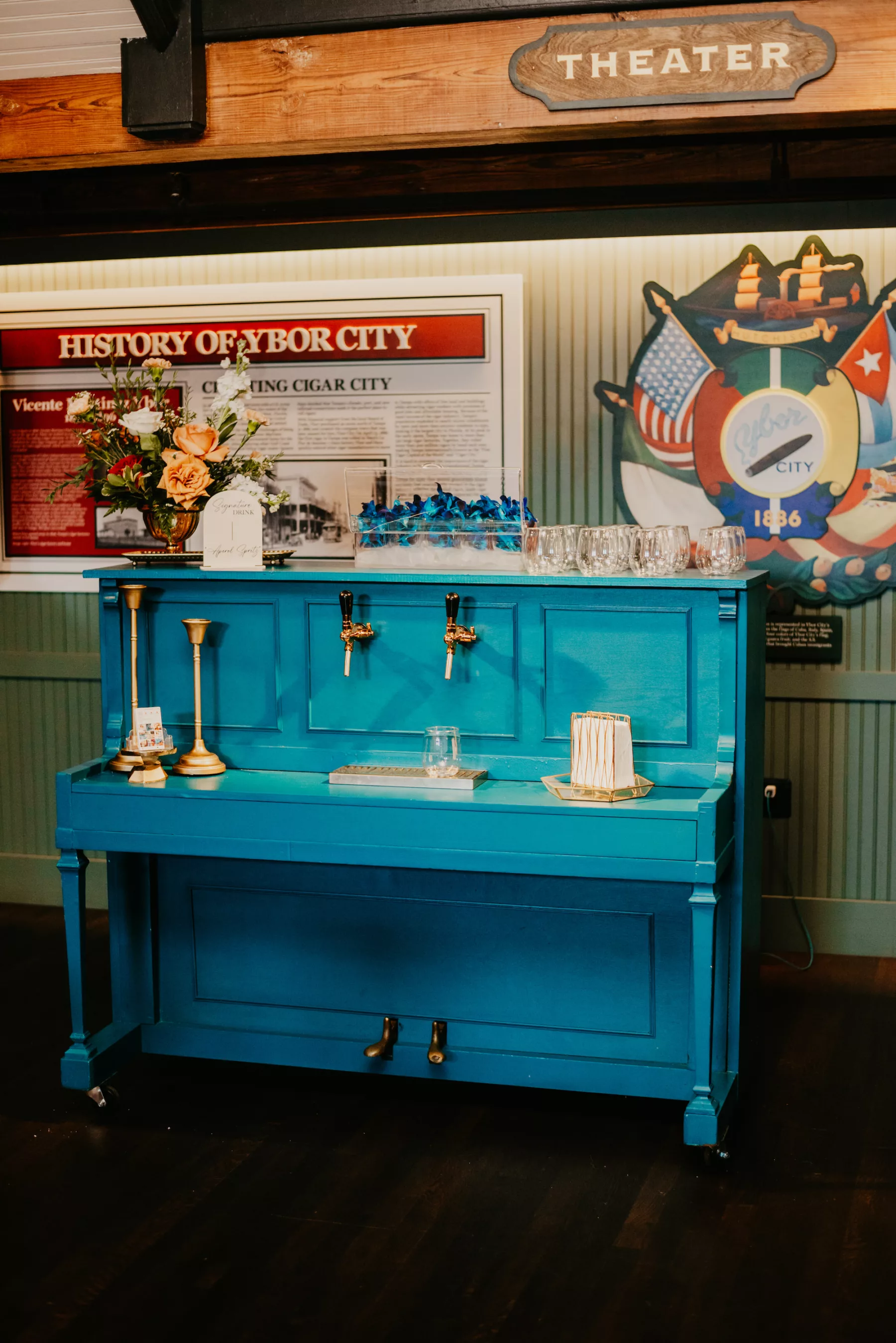 Vintage Wedding Reception Teal Piano Tap Bar Ideas