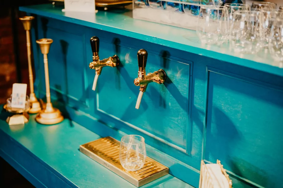Teal Piano with Wine Tap for Wedding Reception Bar Ideas