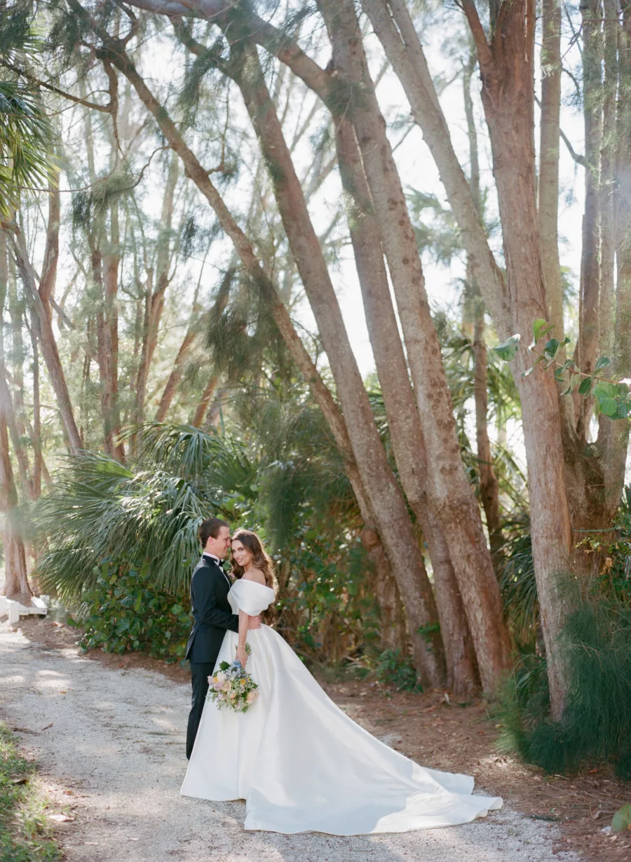 Bride and Groom Tropical First Look Wedding Portrait | Sarasota Wedding Venue The Resort at Longboat Key Club