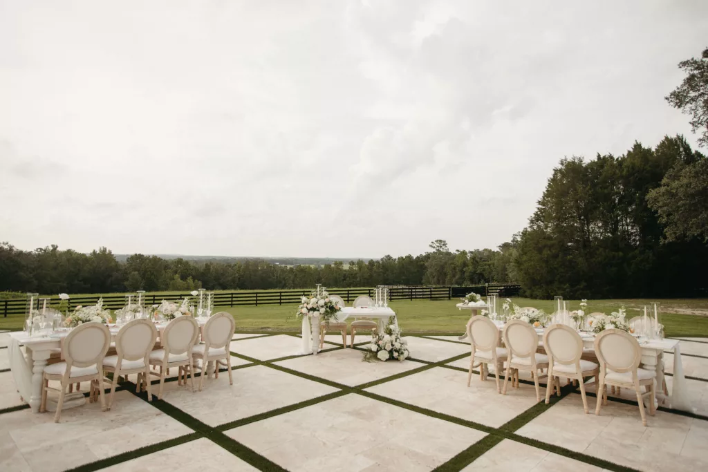 Elegant White European Inspired Terrace Spring Wedding Reception Inspiration | Tampa Bay Event Venue La Hacienda on Snow Hill | Florida Planner The Olive Tree Weddings