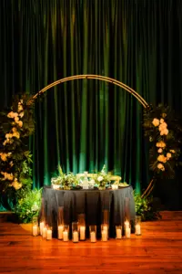 Round Sweetheart Table Wedding Reception Arch Backdrop | Candlelight Decor Ideas