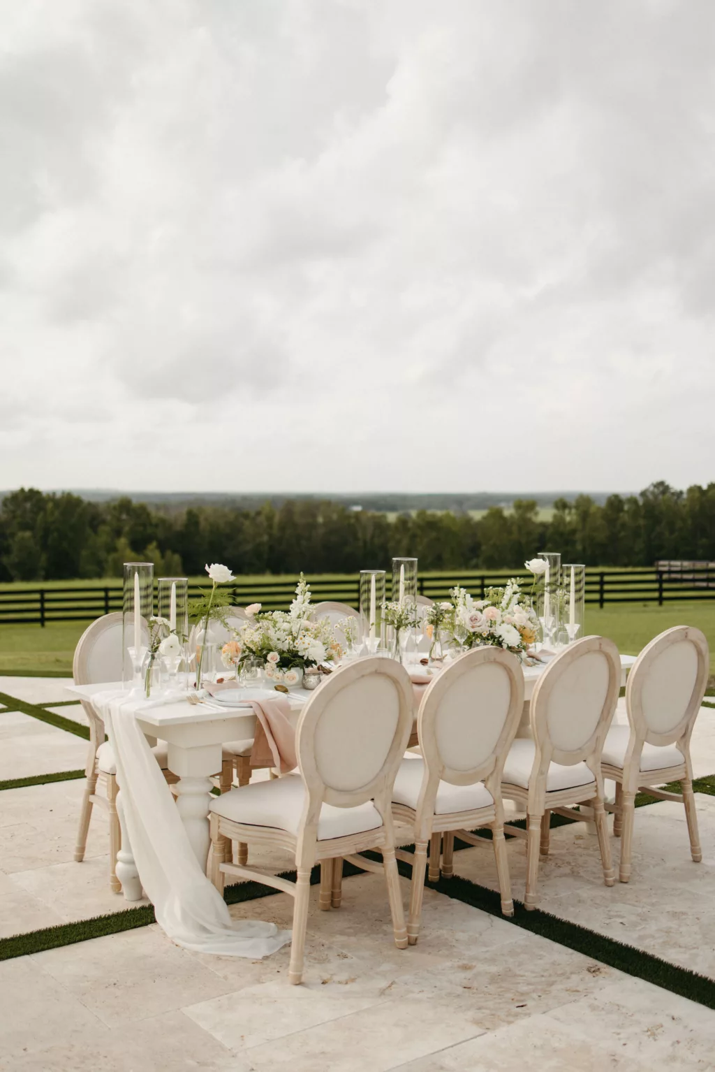 White Spring European Inspired Outdoor Wedding Reception Table Decor Inspiration | Tampa Bay Event Venue La Hacienda at Snow Hill
