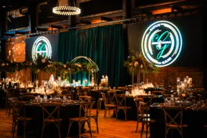 Elegant Black and Emerald Candlelit Indoor Wedding Reception Inspiration | Downtown Tampa Heights Event Venue Armature Works