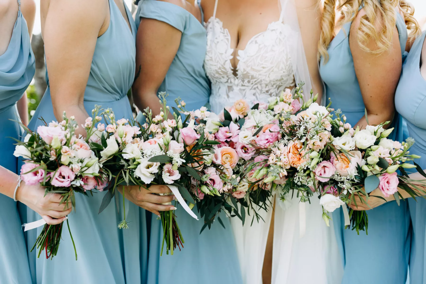 Pink Garden Roses, Orange Ranunculus, White Hydrangeas, and Greenery Summer Wedding Bouquet Inspiration | Tampa Bay Florist Beneva Flowers
