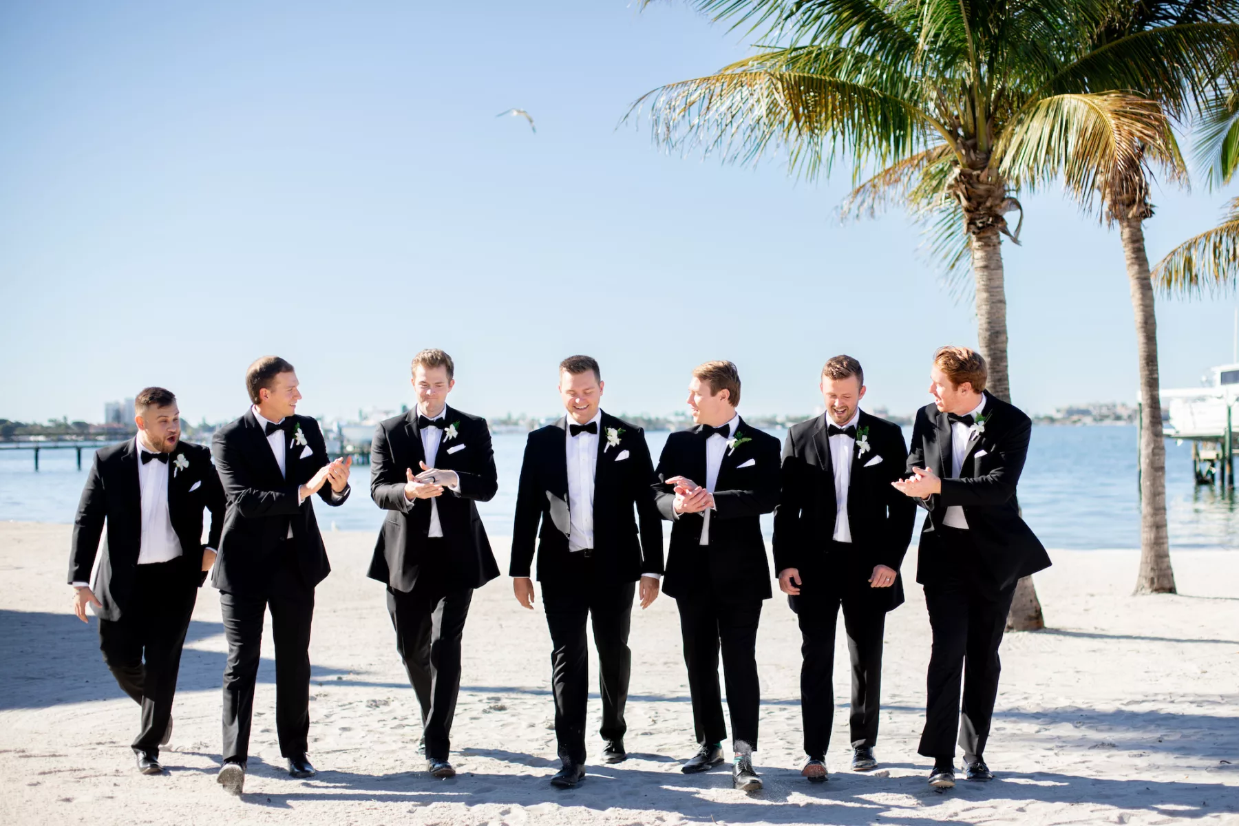Black Suit and Bowtie Groomsmen Beach Wedding Attire Ideas