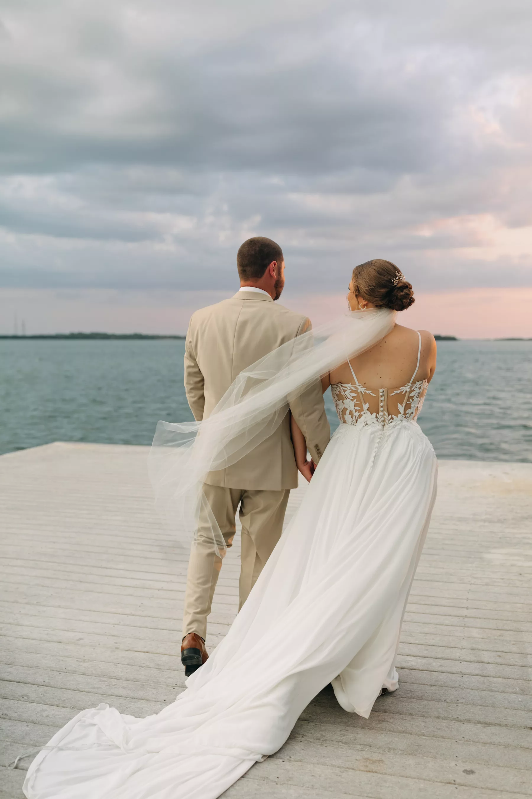 Bride and Groom Romantic Sunset Dock Wedding Portrait | St. Petersburg Photographer Amber McWhorter Photography