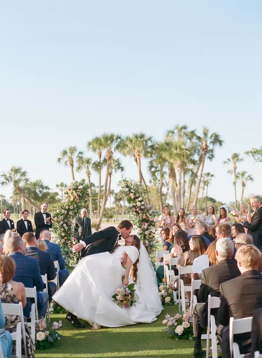 Bride and Groom Just Married Wedding Portrait | Outdoor Old Florida Wedding Ceremony Decor Ideas | Sarasota Wedding Venue The Resort at Longboat Key Club