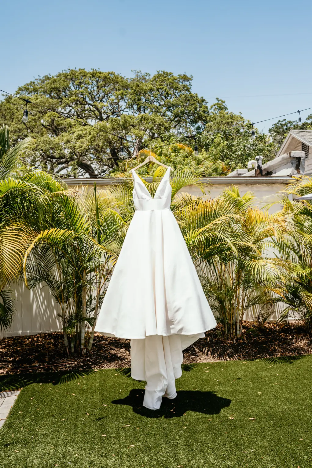 White Deep-V Neckline A-Line Lace Wedding Dress Inspiration