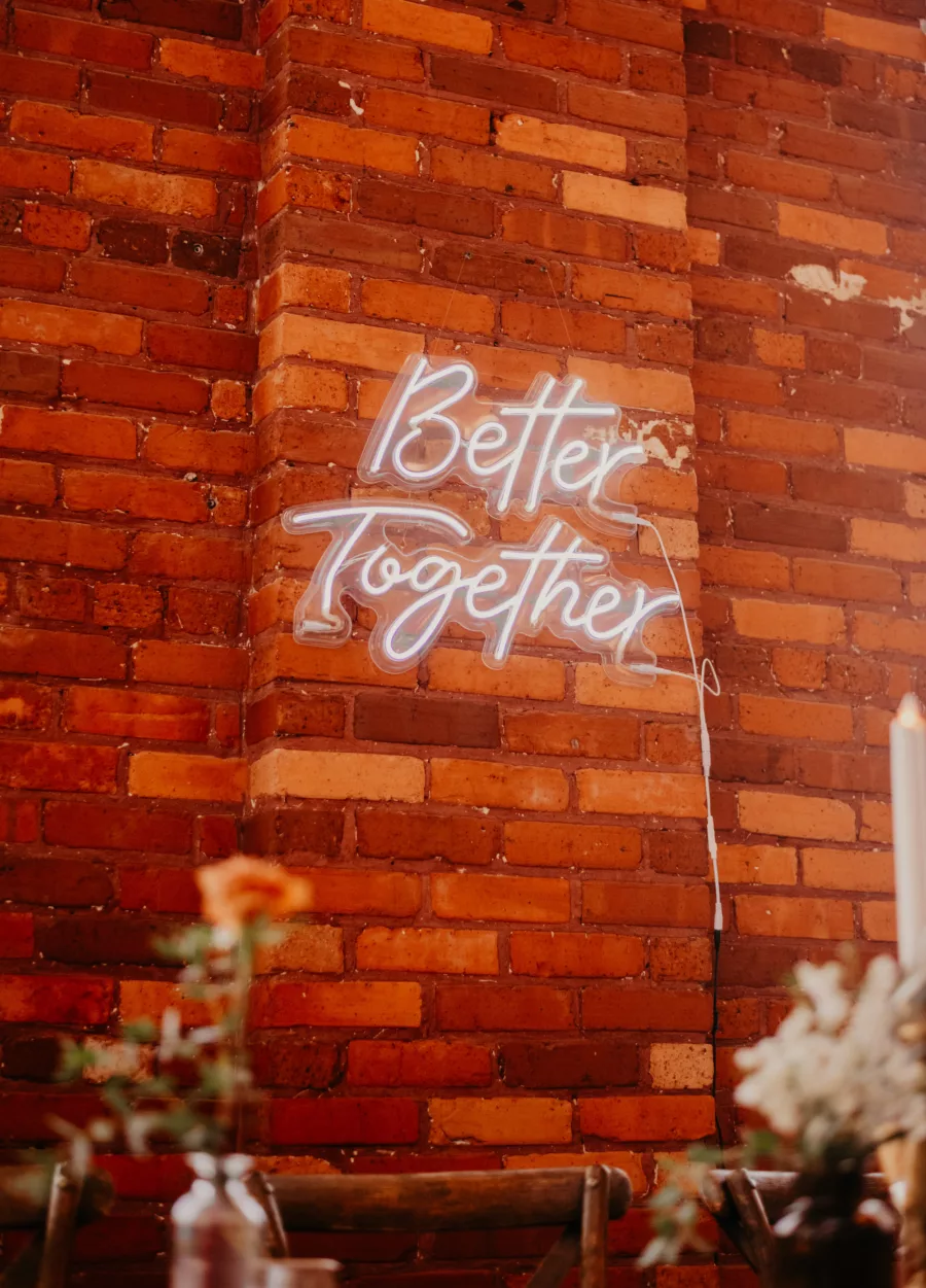 Better Together Neon Sign for Boho Industrial Wedding Reception Decor Ideas