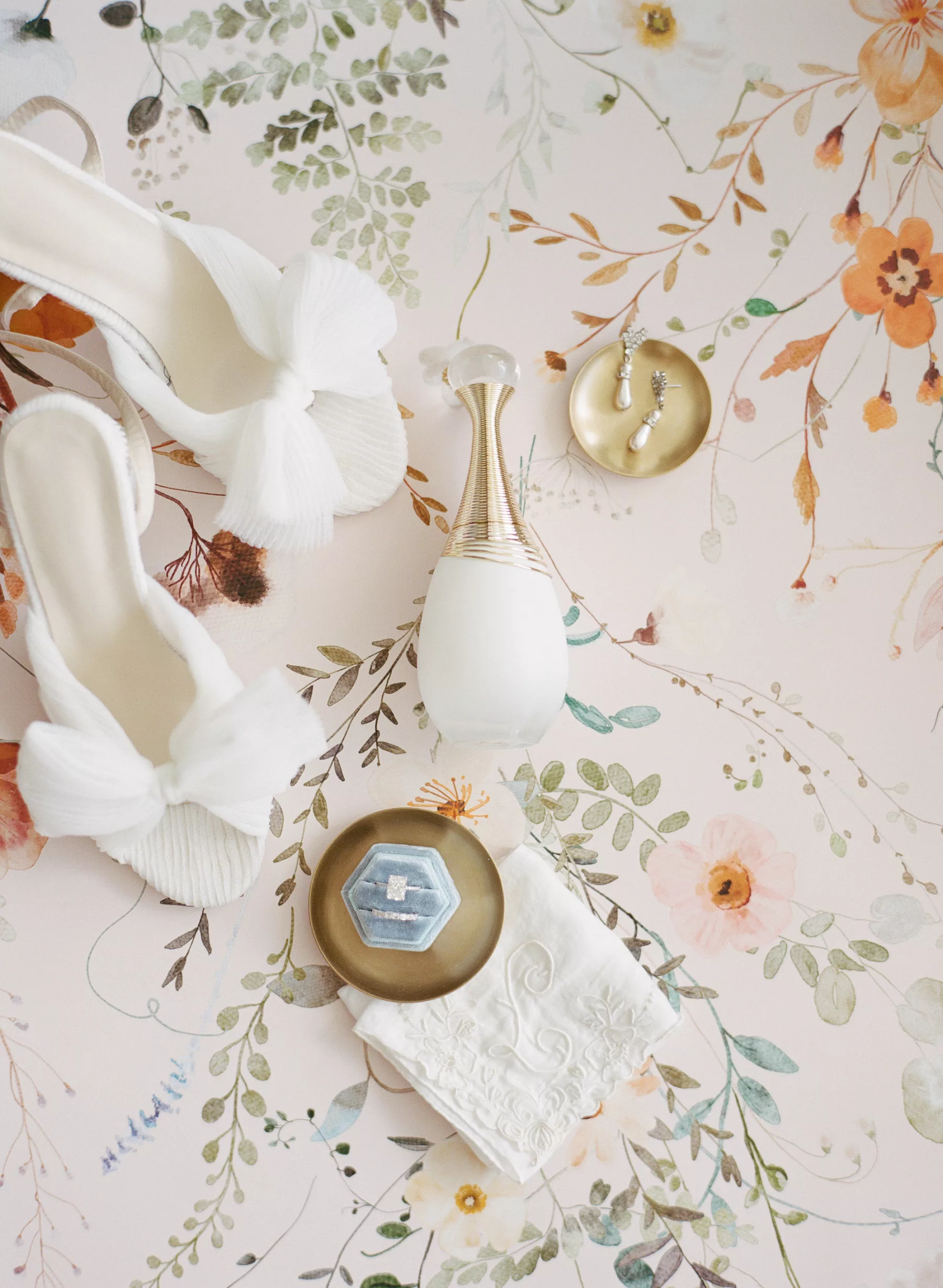 Elegant White Chiffon Bow Wedding Shoe Inspiration | Light Blue Ring Box Ideas