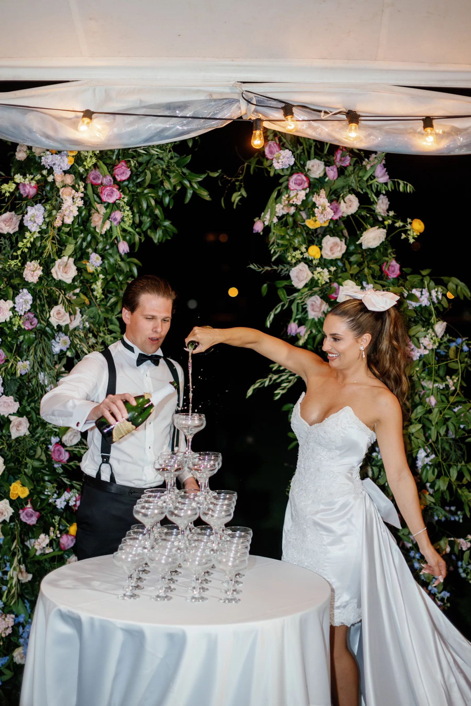 Bride and Groom's Champagne Tower for Elegant Old Florida Wedding Reception Ideas