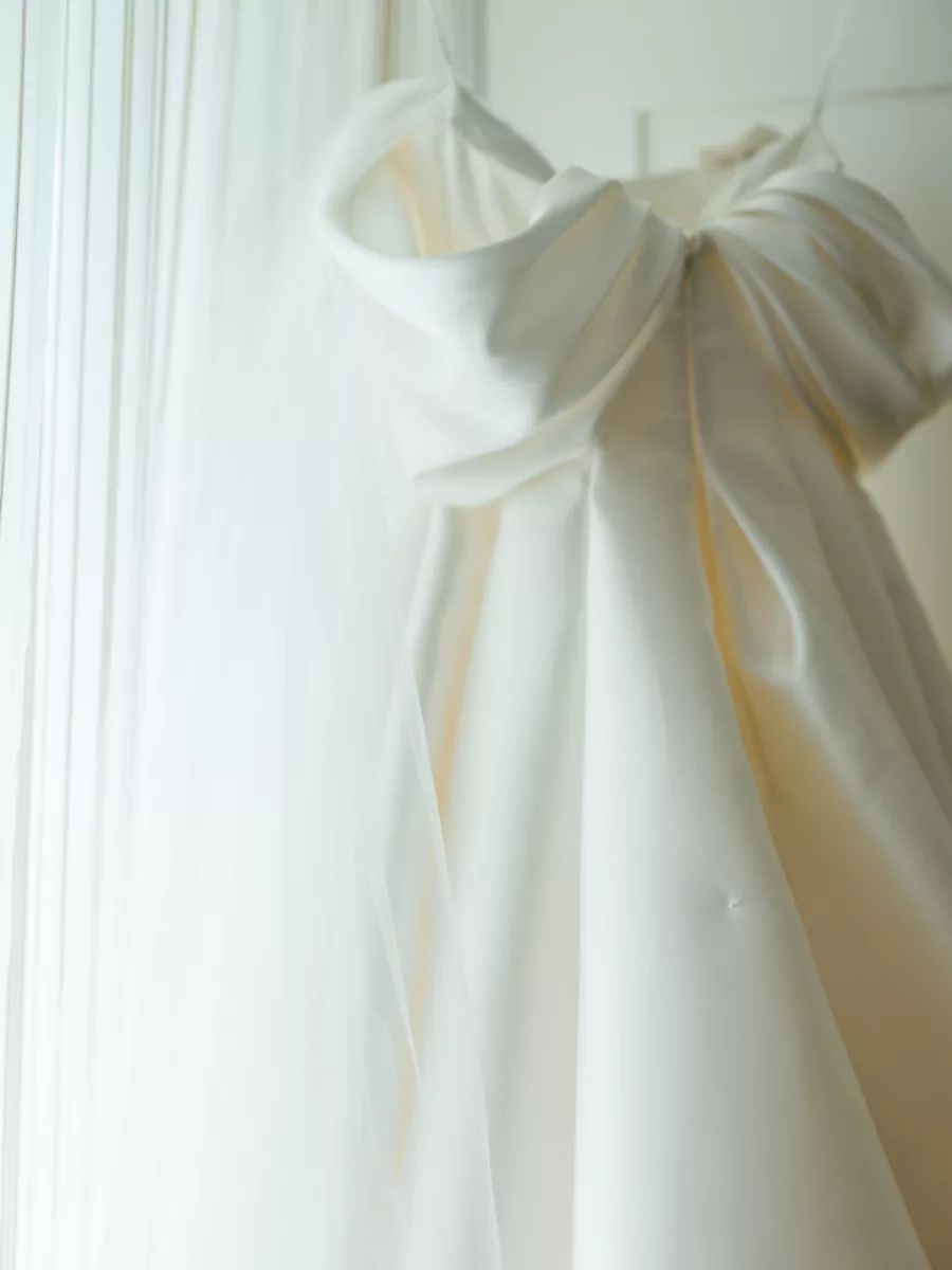 Elegant Ivory Satin Off The Shoulder Ballgown Wedding Dress Inspiration