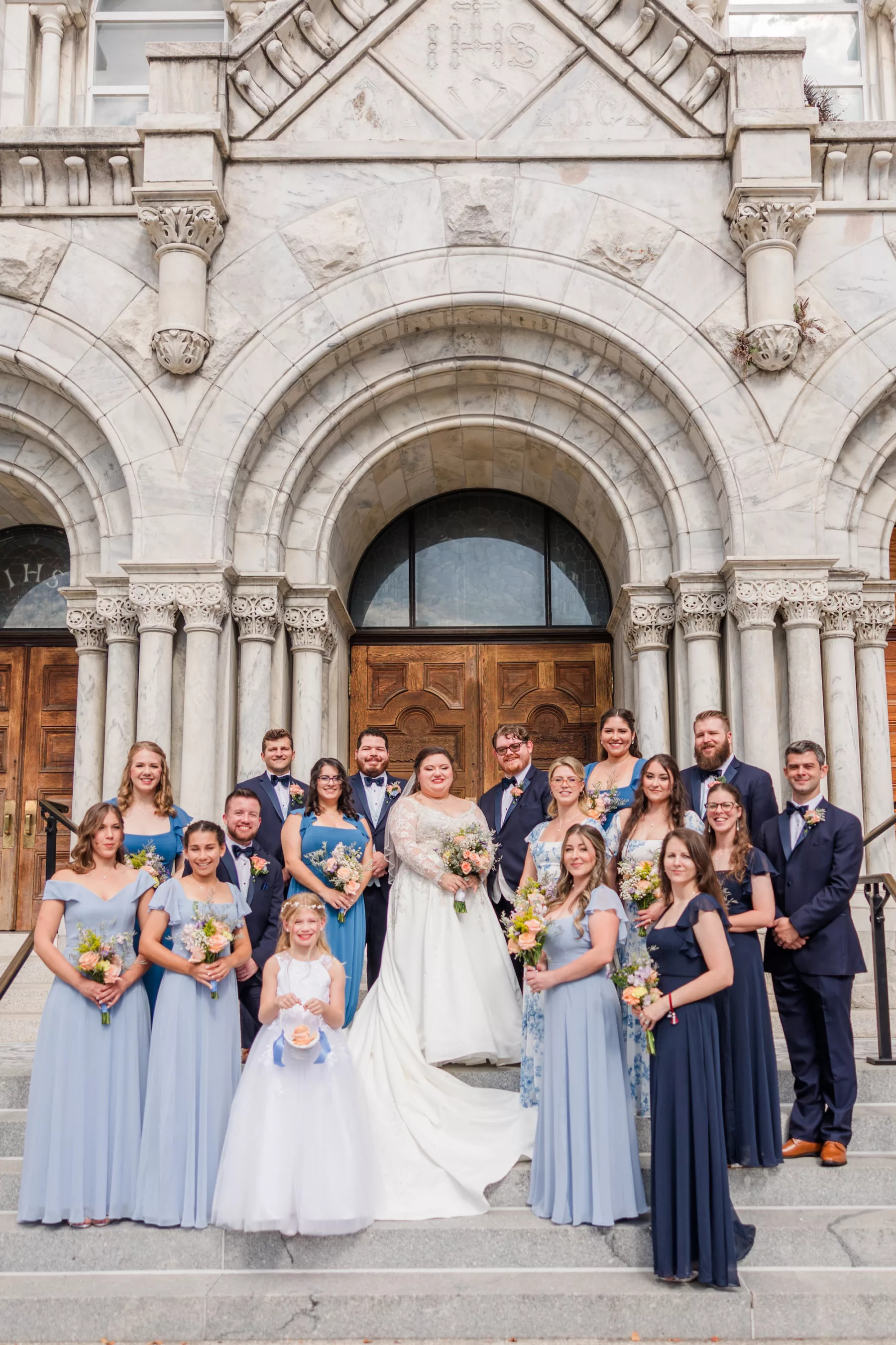 Mismatched Blue Bridesmaid Dress Ideas | Groomsmen Blue Suit Wedding Attire Ideas