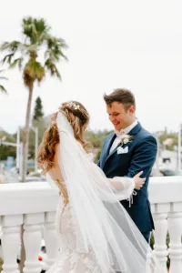 Bride and Groom First Look Wedding Portrait | St Pete Hotel Venue The Don Cesar | Photographer Lifelong Photography