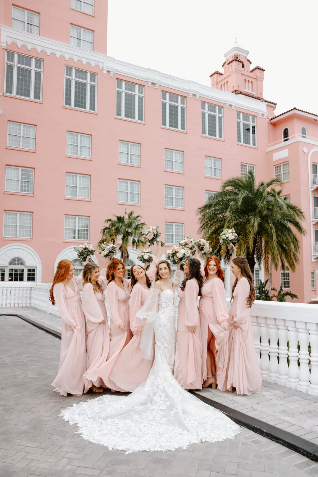 Long Sleeve Blush Bridesmaids Wedding Dress Inspiration | St. Pete Event Venue The Don CeSar | Photographer Lifelong Photography Studio