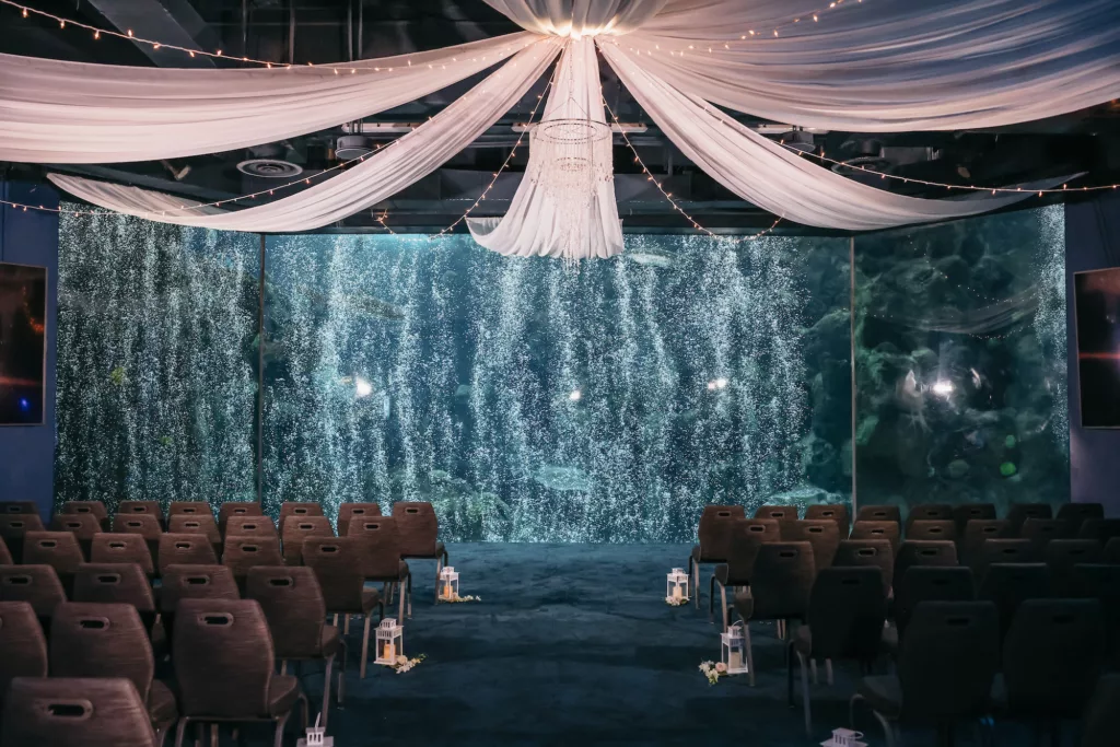 White Wedding Ceremony Decor Inspiration | Coral Reef Gallery | Tampa Bay Event Venue The Florida Aquarium | Photographer Lifelong Photography Studio