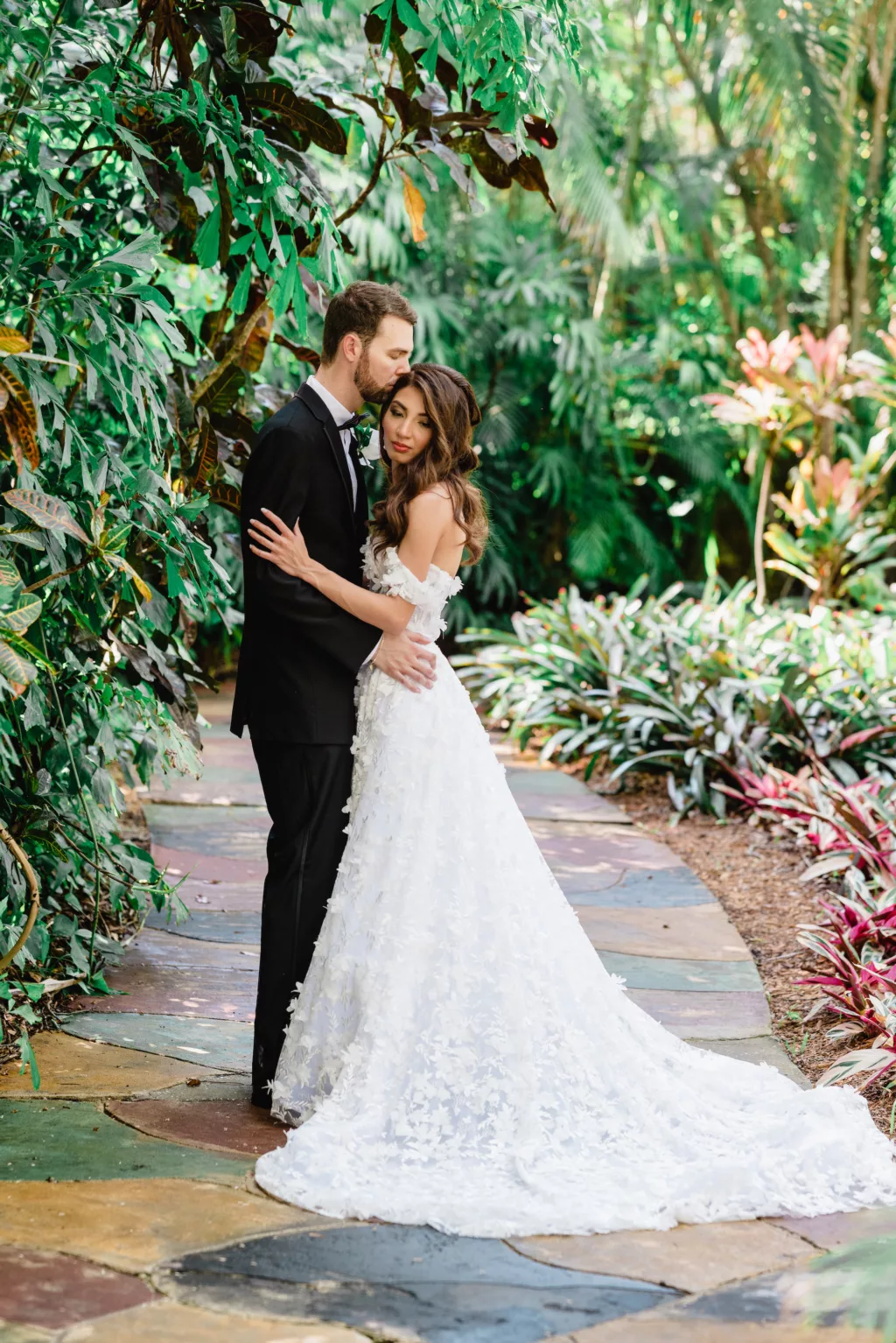 Bride and Groom Garden Wedding Portrait | Tampa Bay Photographer Iyrus Weddings | St. Petersburg Florida Event Venue Sunken Gardens