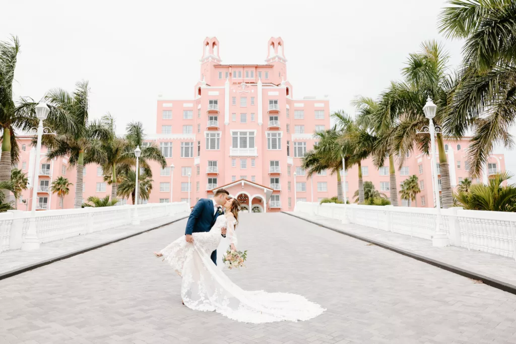 Bride and Groom in Front of St Petersburg Wedding Venue The Don Cesar | Tampa Bay Photographer Lifelong Photography Studio