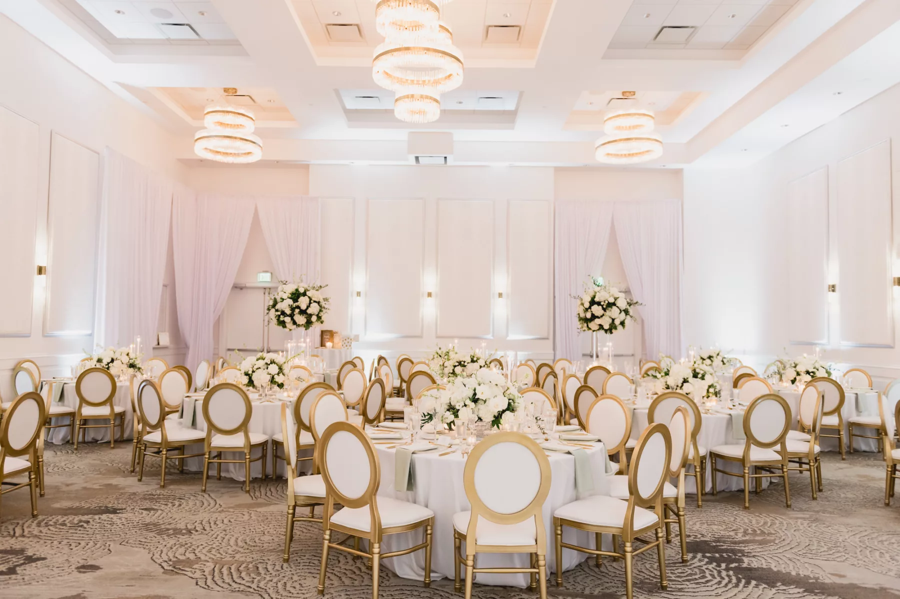 Classic White and Gold Spring Ballroom Wedding Reception Inspiration | Tampa Bay Event Venue The Karol Hotel | Clearwater Kate Ryan Event Rentals | Planner Parties A La Carte | Florist Bruce Wayne Florals