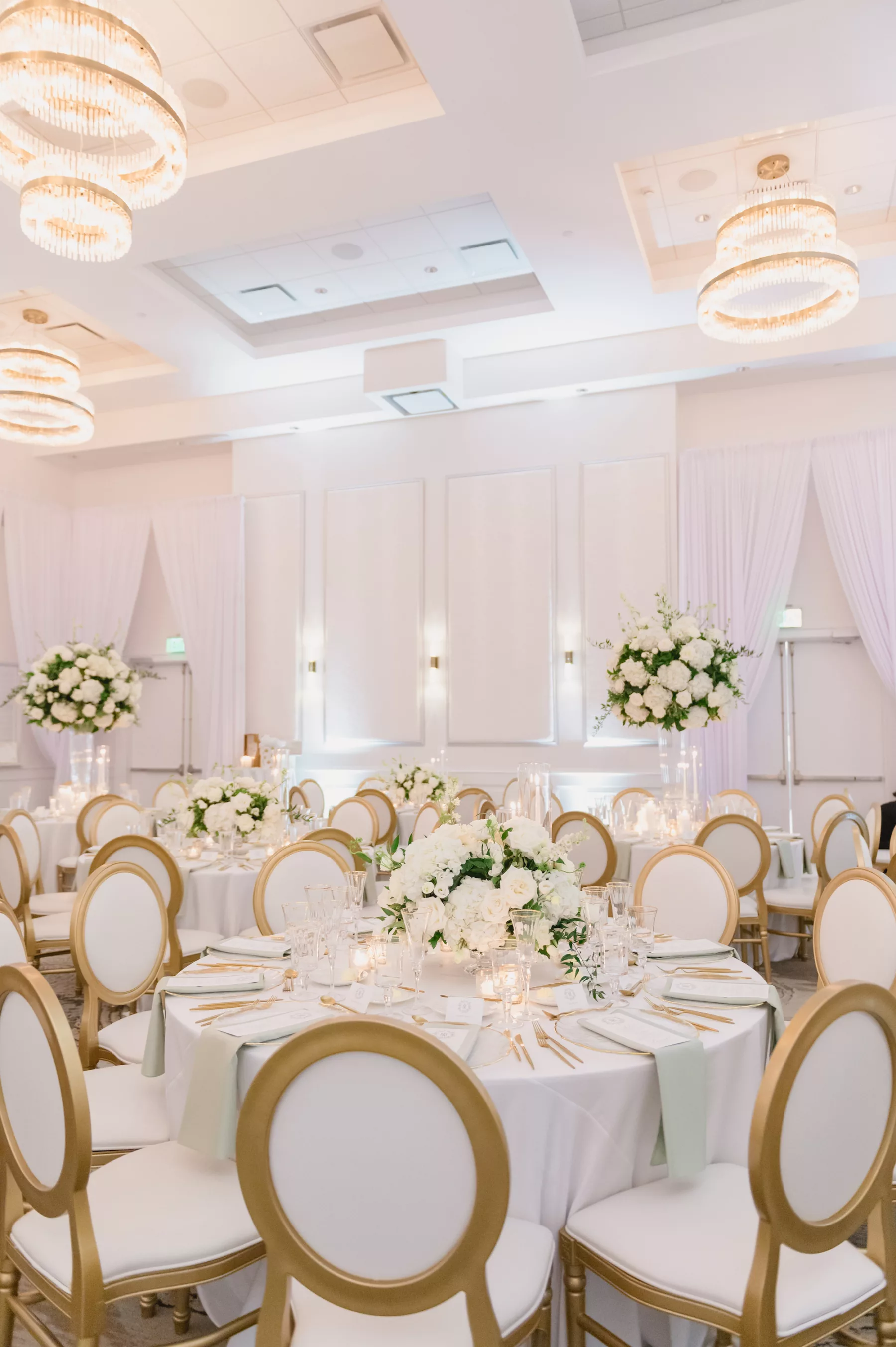 Classic White and Gold Spring Ballroom Wedding Reception Inspiration | Louis Chair Ideas | Tampa Bay Kate Ryan Event Rentals | Florist Bruce Wayne Florals