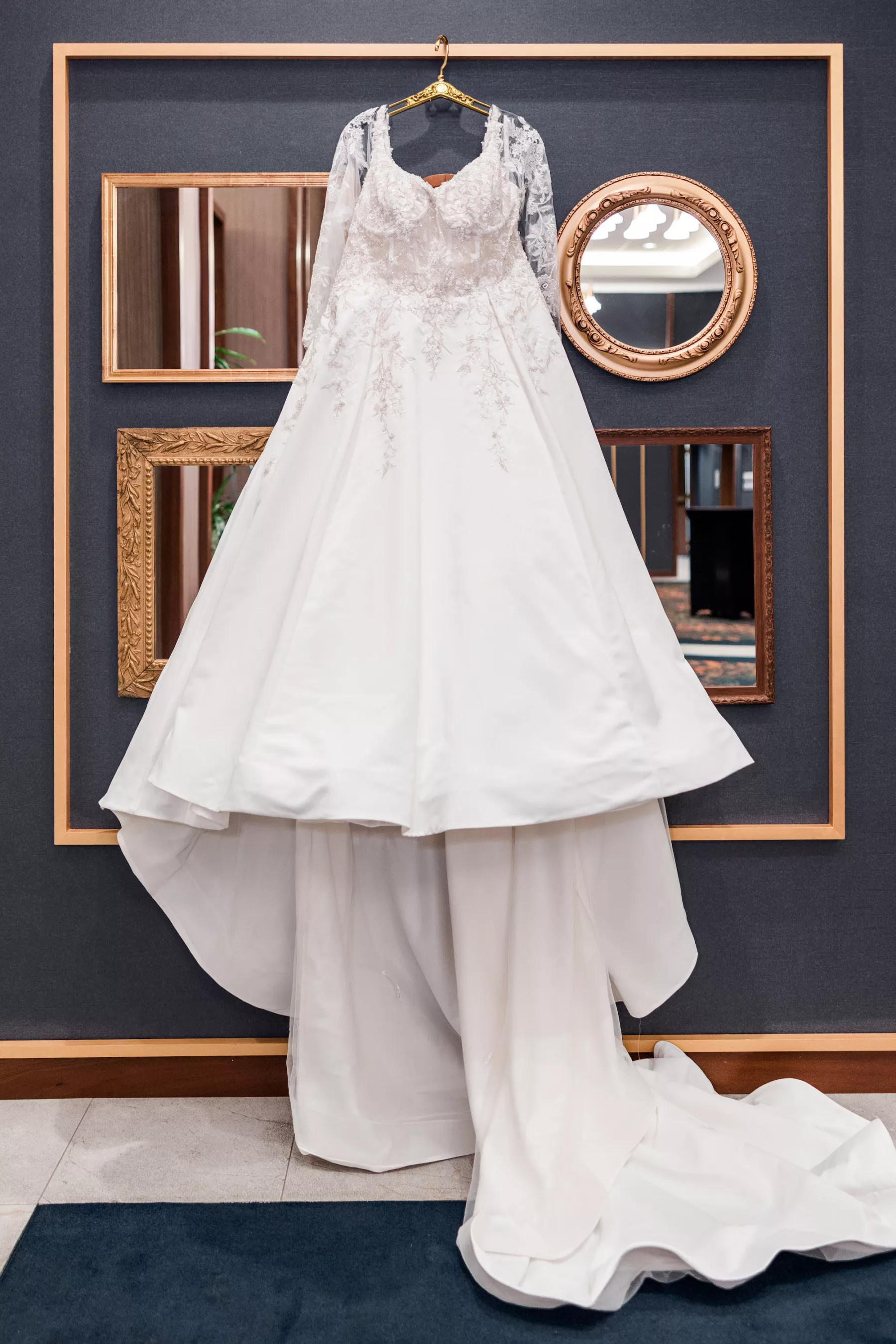 White Sheer Long Sleeve Lace A-Line Wedding Dress with Cathedral Train Inspiration