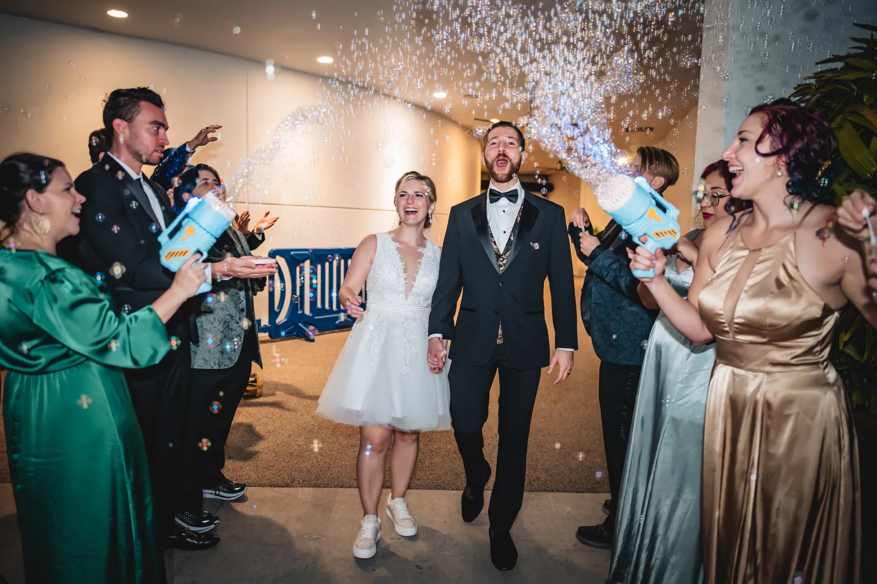 Second Wedding Reception Tulle Skirt Mini Dress Ideas | Bubble Gun Grand Exit Inspiration