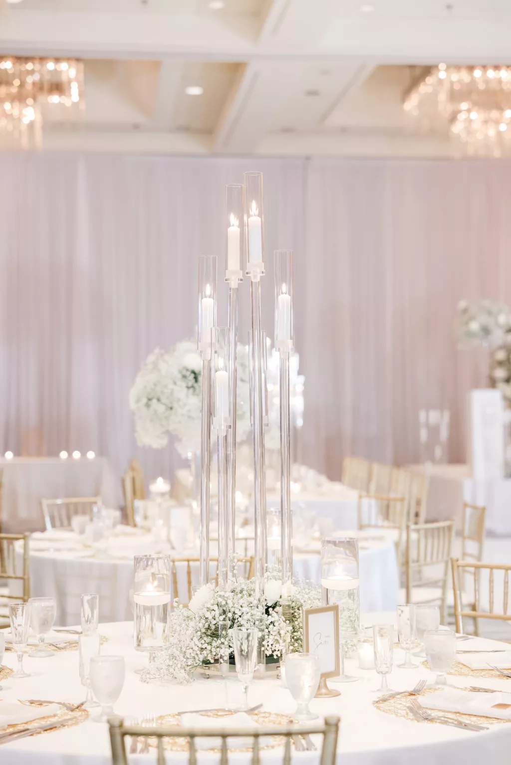 Tall Modern Acrylic Candelabra Wedding Reception Centerpiece Inspiration