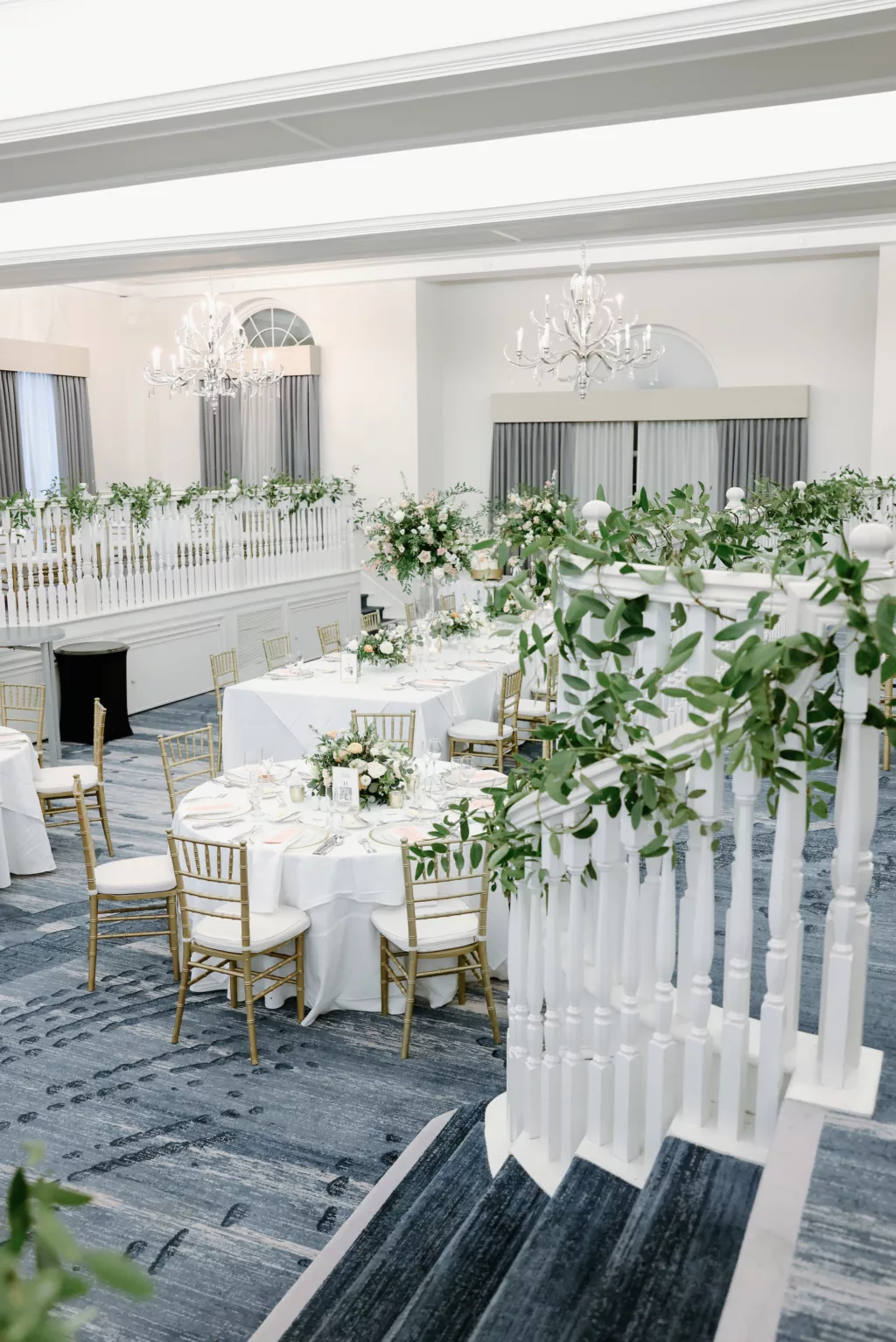 White and Gold Grand Ballroom Wedding Reception Greenery Decor Inspiration | St. Pete Beach Event Venue The Don Cesar