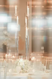 Tall Modern Acrylic Candelabra Wedding Reception Centerpiece Inspiration