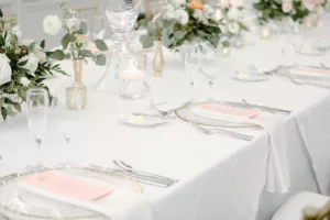 White and Blush Pink Wedding Reception Tablescape Inspiration