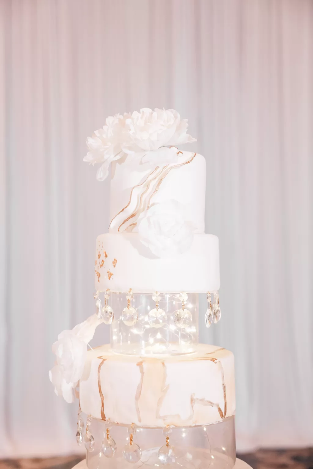 Round Six-Tier Floating Geode Inspired Gold and White Wedding Cake Inspiration